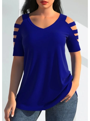 Kadın Kısa Kollu Kollar şerit Detay V Yaka Viskon Bluz