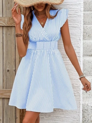 Kadın Kısa Kollu Kruvaze Yakalı Poplin Elbise