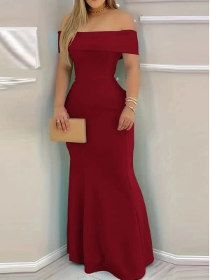 Kadın Kısa Kollu Madonna Yaka Belden Oturtmalı Uzun Ithal Krep Elbise