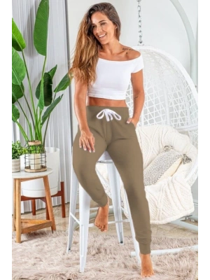 Kadın Kısa Kollu Madonna Yaka Viskon Crop Bluz Cepli Iki Iplik Eşofman Takım