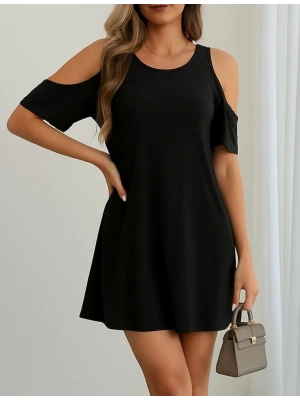 Kadın Kısa Kollu Omuz Pencere Detay Kiloş Viskon Elbise