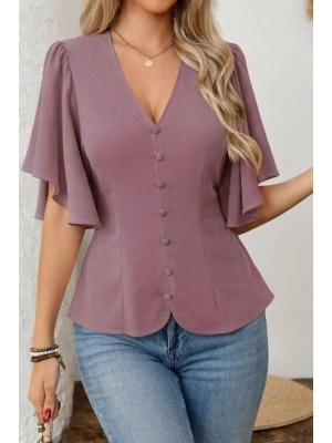 Kadın Kısa Kollu önden Düğmeli Ithal Krep Bluz