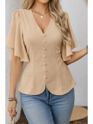 Kadın Kısa Kollu önden Düğmeli Ithal Krep Bluz