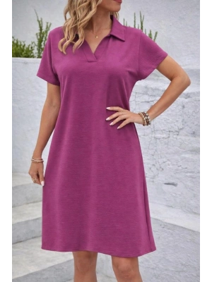 Kadın Kısa Kollu V Yaka Aerobin Kumaş Diz üstü Elbise