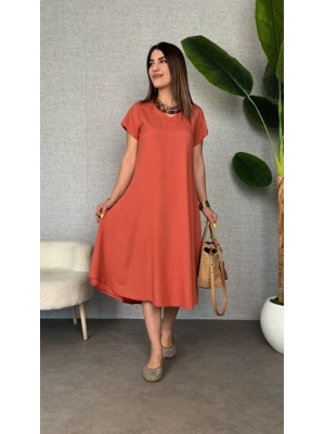 Kadın Kısa Kollu V Yaka alaş Maxi Boy Elbise