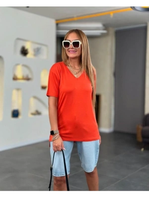 Kadın Kısa Kollu V Yaka Bluz