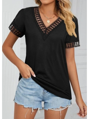 Kadın Kısa Kollu V Yaka Dantel Yakalı Viskon Bluz