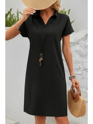 Kadın Kısa Kollu V Yakalı Bürümcük Elbise
