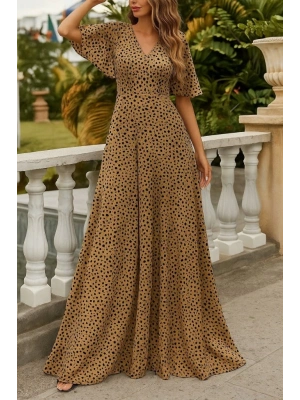 Kadın Kısa Kollu V Yakalı Desenli Süprem Elbise