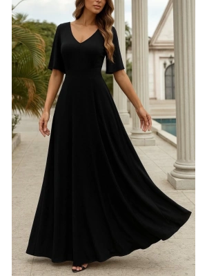 Kadın Kısa Kollu V Yakalı Desenli Süprem Elbise