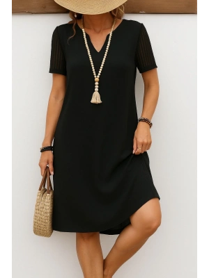 Kadın Kısa Kollu V Yakalı Kısa Janjan Krep Elbise