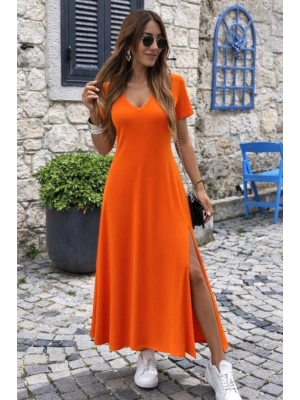 Kadın Kısa Kollu V Yakalı Maksi Boy Viskon Elbise