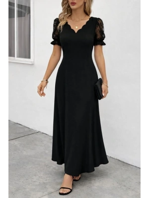 Kadın Kısa Kollu V Yakalı Uzun Janjan Elbise