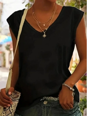 Kadın Kısa Kollu V Yakalı Viskon Bluz