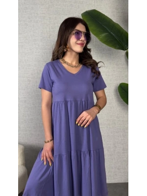 Kadın Kısa Kollu V Yakalı Viskon Elbise