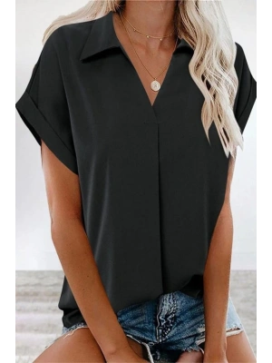 Kadın Kısa Kollu Yakalı Dokuma Viskon Bluz