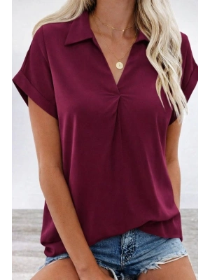 Kadın Kısa Kollu Yakalı Dokuma Viskon Bluz