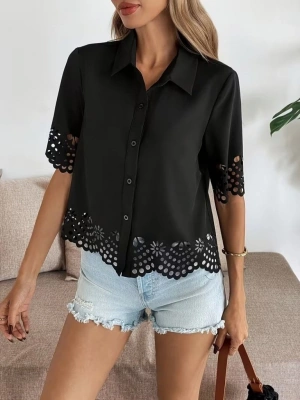 Kadın Kısa Kollu Yakalı önden Düğmeli Dubai Gömlek Bluz