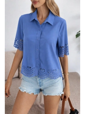 Kadın Kısa Kollu Yakalı önden Düğmeli Dubai Gömlek Bluz