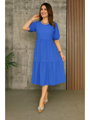 Kadın Kısa Kollu Yakası Açık Katlı Bürümcük Balon Elbise