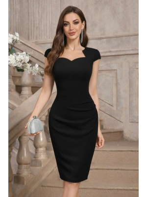 Kadın Kısa Kollu Yakası Asimetrik Kısa Ithal Krep Elbise