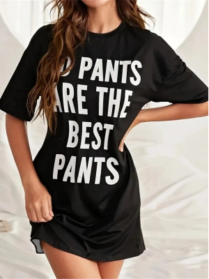 Kadın Kısa Kollu Yazı Baskılı Basic Mini Elbise