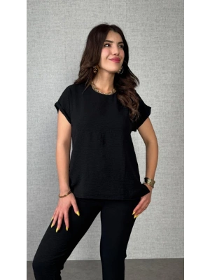 Kadın Kısa Kollu Yuvarlak Yaka Aerobin Bluz Ve Pantolon Ikili Takım