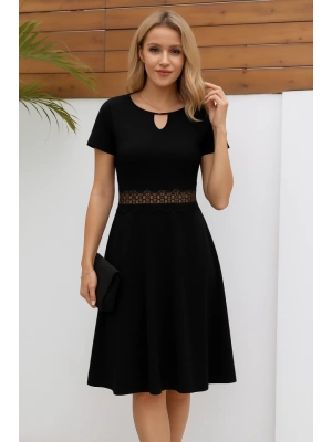 Kadın Kısa Kollu Yuvarlak Yaka Damla Detaylı Janjan Elbise
