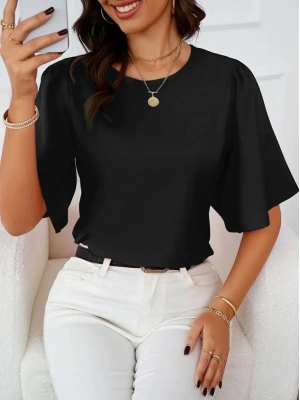 Kadın Kısa Kollu Yuvarlak Yaka Sandy Bluz