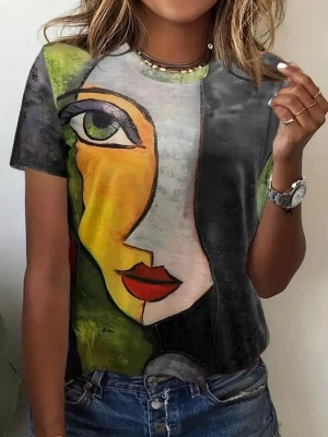 Kadın Kısa Kollu Yüz Baskılı Süprem Tshirt