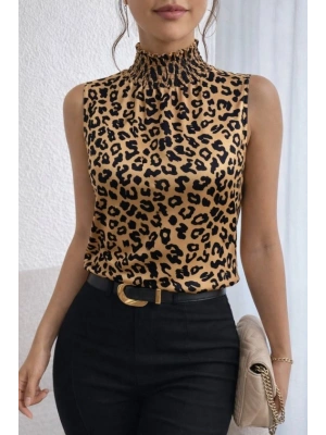 Kadın Kolsuz Balıkçı Yaka Desenli Süprem Bluz