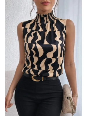 Kadın Kolsuz Balıkçı Yaka Desenli Süprem Bluz