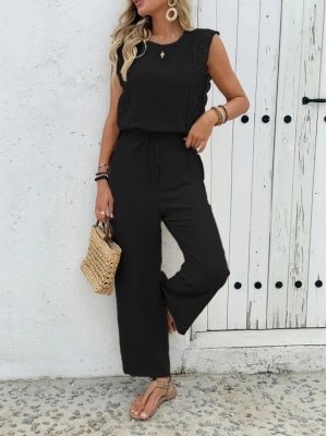 Kadın Kolsuz Bisiklet Yaka Aerobin Bluz Ve Bağcıklı Pantolon