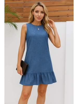 Kadın Kolsuz Bisiklet Yaka Fırfırlı Sofya Elbise