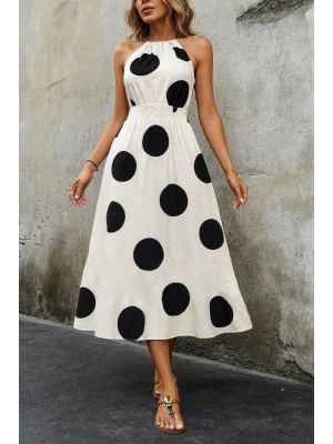 Kadın Kolsuz Boyundan Bağlamalı Beli Lastikli Dijital Baskı Süprem Uzun Elbise