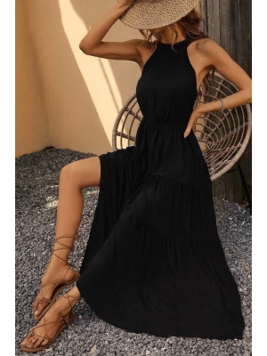 Kadın Kolsuz Halter Yaka Beli Lastiklidesenli Mikro Elbise