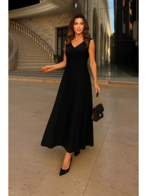 Kadın Kolsuz V Yakalı Maksi Boy Ithal Keten Elbise