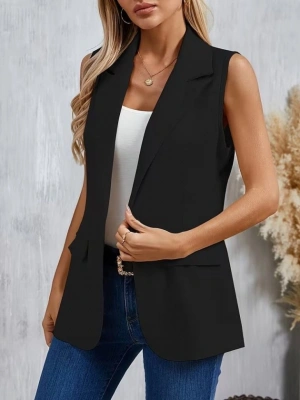 Kadın Kolsuz Yakalı önden Tek Düğmeli Atlas Ceket