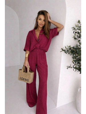 Kadın Krep Kumaş Gömlek Ve Ispanyol Paça Pantolon Ikili Takım