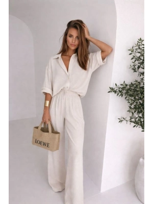 Kadın Krep Kumaş Gömlek Ve Ispanyol Paça Pantolon Ikili Takım