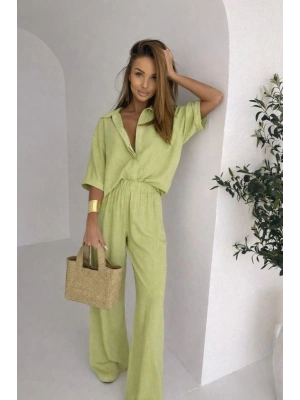 Kadın Krep Kumaş Gömlek Ve Ispanyol Paça Pantolon Ikili Takım