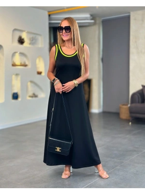 Kadın Kristal Kumaş Askılı Maxi Boy Biyeli Elbise