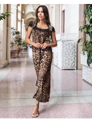 Kadın Leopar Desenli Dantelli Jesica Kumaş axi Boy Elbise