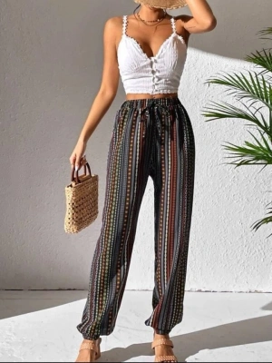 Kadın Moss Krep Kumaş Bel Ve Bilekler Lastikli Rahat Kesim Pantolon