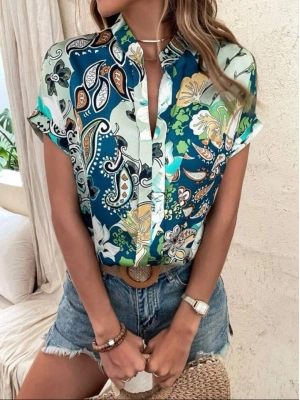 Kadın Moss Krep Kumaş V Yaka Yarasa Kol Bluz