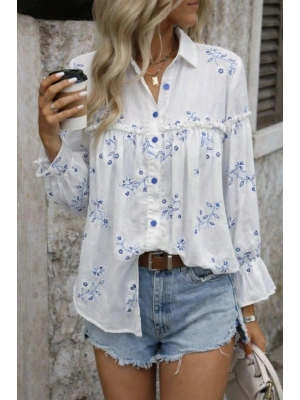 Kadın Nakış Işlemeli Kolu Volanlı Gömlek