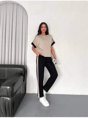 Kadın Modal Dokulu Kumaş Yanı şeritli Takım