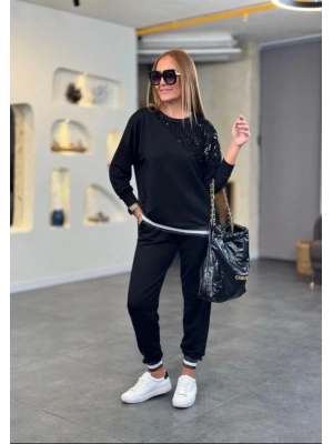 Kadın Modal Kumaş Payetli im Ve Ribanalı Detay Ikili Takım