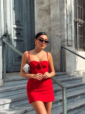 Kadın Omuz Askılı File Kumaş Likralı ini Elbise