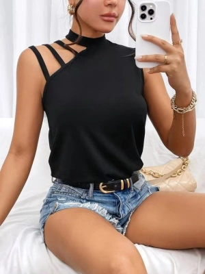 Kadın Omuzdan şerit Detaylı Yarı Balıkçı Yaka Viskon Bluz